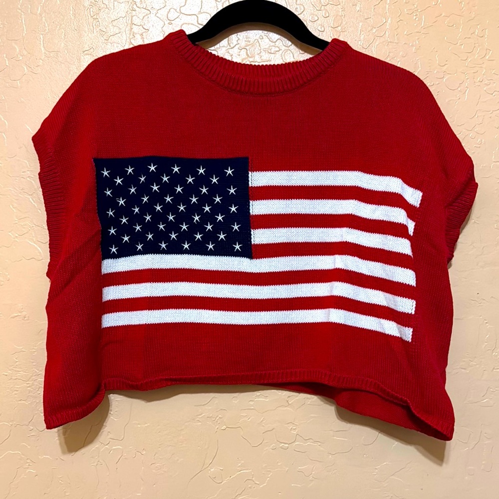 Olivaceous Red Sweater with Flag Design